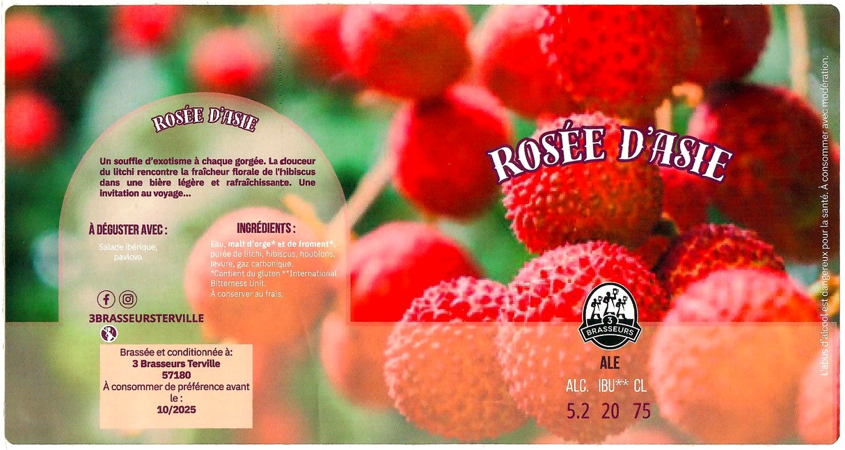 Etiquette BRASSERIE LES 3 BRASSEURS TERVILLE 07