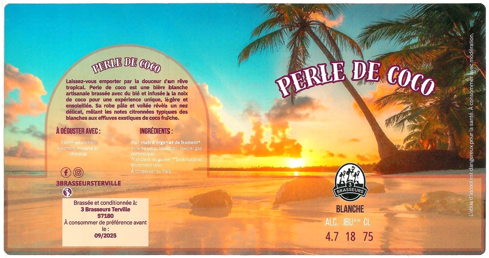 Etiquette BRASSERIE LES 3 BRASSEURS TERVILLE 08