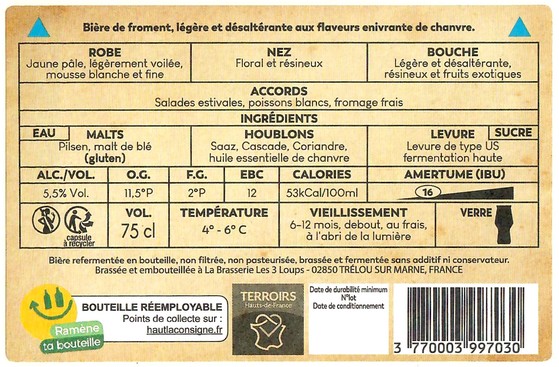 Etiquette BRASSERIE LES 3 LOUPS 47B