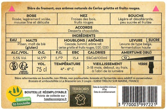 Etiquette BRASSERIE LES 3 LOUPS 49B