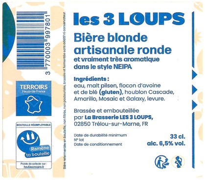 Etiquette BRASSERIE LES 3 LOUPS 53B