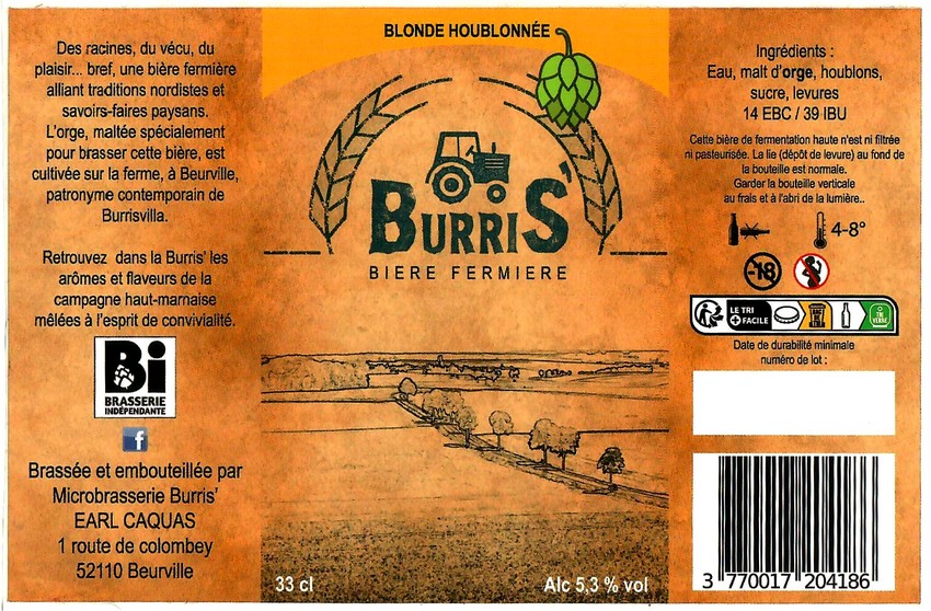 Etiquette BRASSERIE BURRIS 17