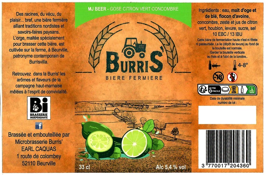 Etiquette BRASSERIE BURRIS 18