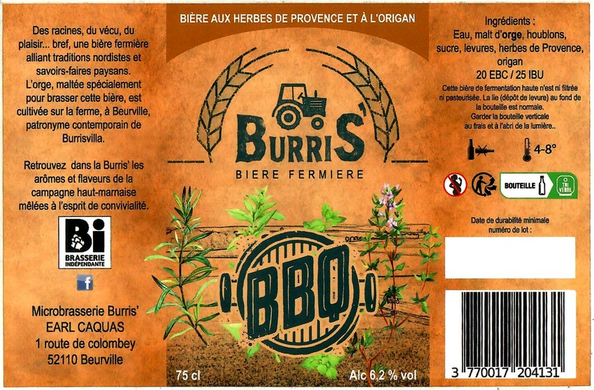 Etiquette BRASSERIE BURRIS 21