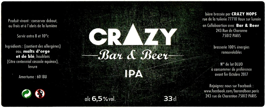 Etiquette BRASSERIE CRAZY HOPS 01