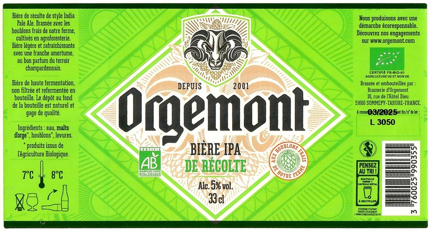 Etiquette BRASSERIE D'ORGEMONT 101