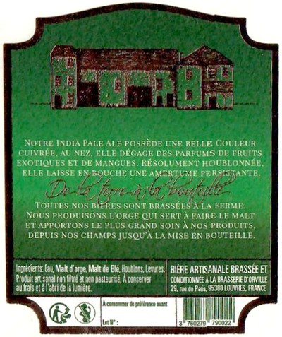 Etiquette BRASSERIE D'ORVILLE 01B