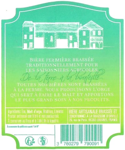 Etiquette BRASSERIE D'ORVILLE 17B