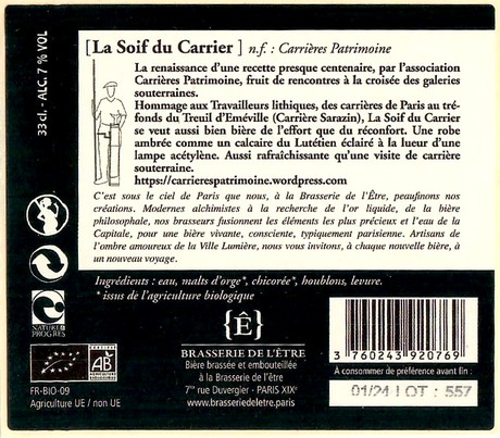 Etiquette BRASSERIE DE L'ETRE 58B