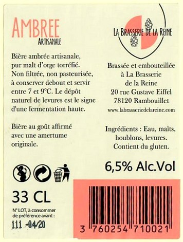 Etiquette BRASSERIE DE LA REINE 01B