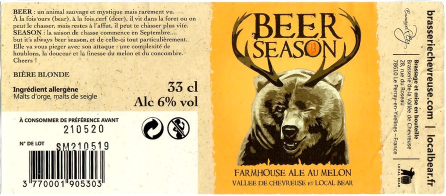 Etiquette BRASSERIE DE LA VALLEE DE CHEVREUSE 15 Etiquette BRASSERIE DE LA VALLEE DE CHEVREUSE 15