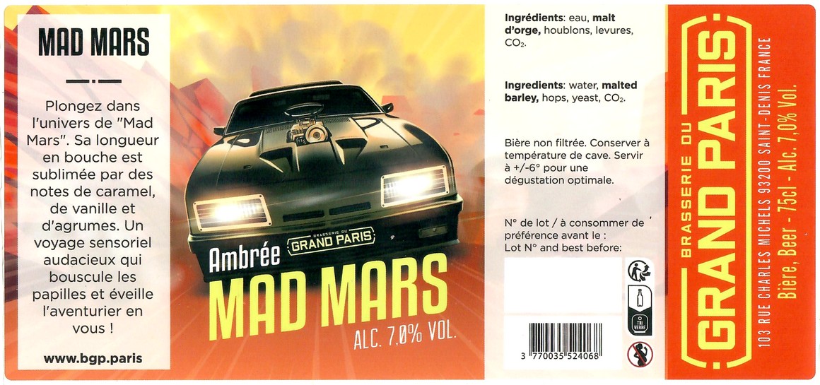 Etiquette BRASSERIE DU GRAND PARIS 110