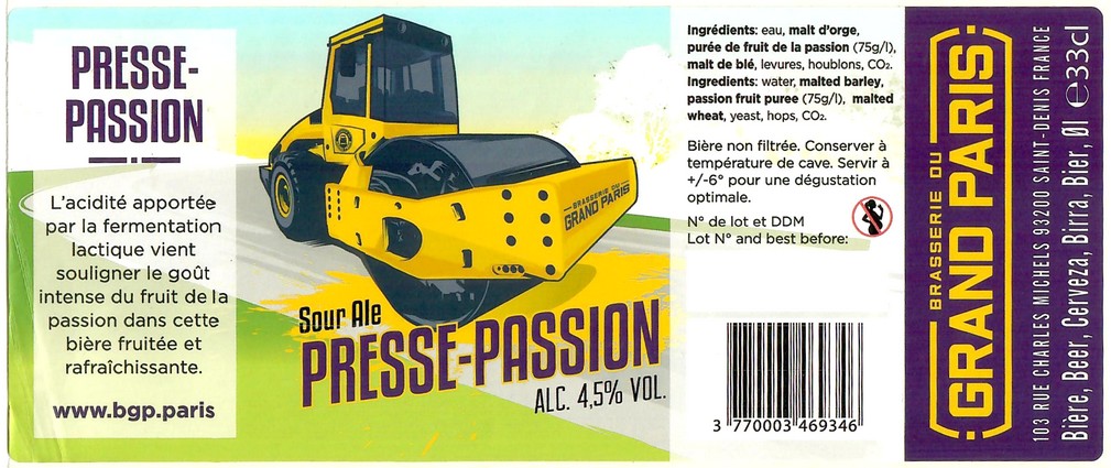 Etiquette BRASSERIE DU GRAND PARIS 121