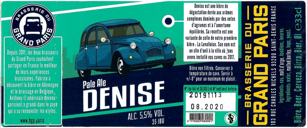 Etiquette BRASSERIE DU GRAND PARIS 123