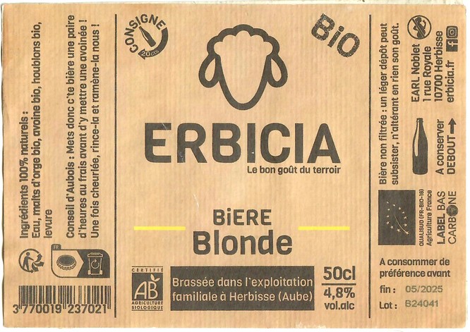 Etiquette BRASSERIE ERBICIA 01