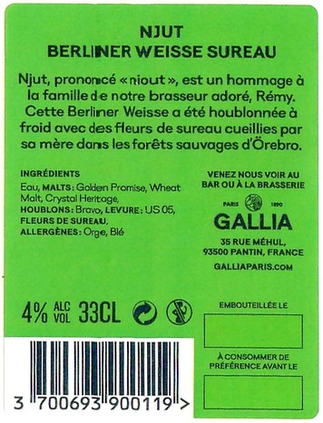 Etiquette BRASSERIE GALLIA 101B