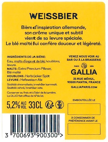 Etiquette BRASSERIE GALLIA 112B