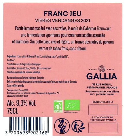 Etiquette BRASSERIE GALLIA 48B