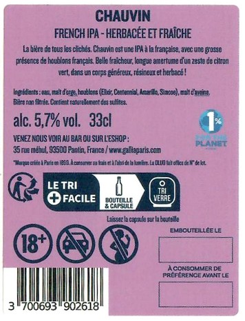 Etiquette BRASSERIE GALLIA 63B