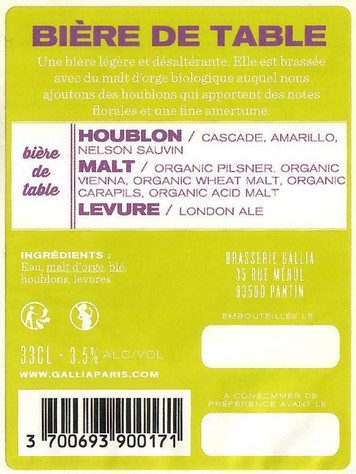 Etiquette BRASSERIE GALLIA 86B