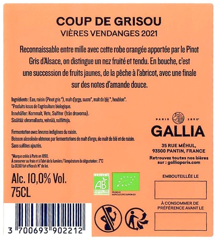 Etiquette BRASSERIE GALLIA 93B