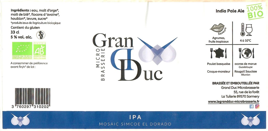 Etiquette BRASSERIE GRAND DUC 27