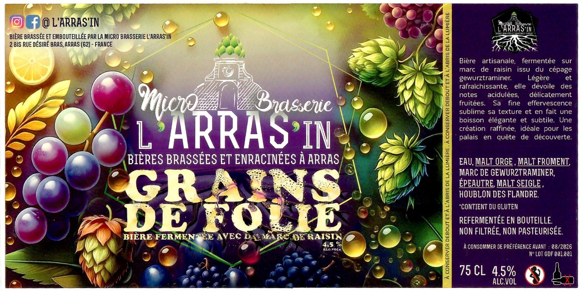 Etiquette BRASSERIE L'ARRAS'IN 58