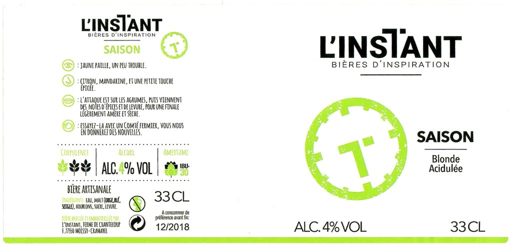 Etiquette BRASSERIE L'INSTANT 10