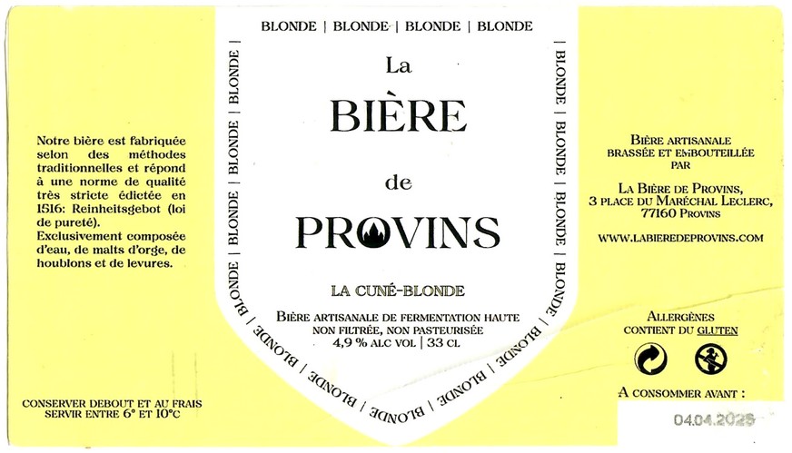 Etiquette BRASSERIE LA BIERE DE PROVINS 04