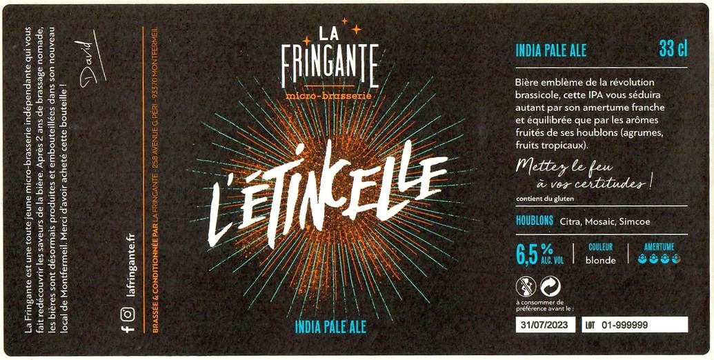 Etiquette BRASSERIE LA FRINGANTE 01