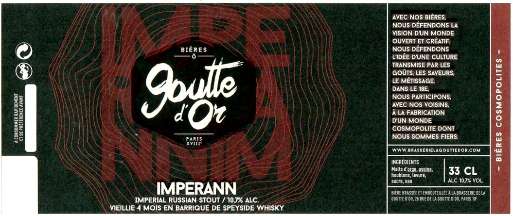 Etiquette BRASSERIE LA GOUTTE D'OR 28