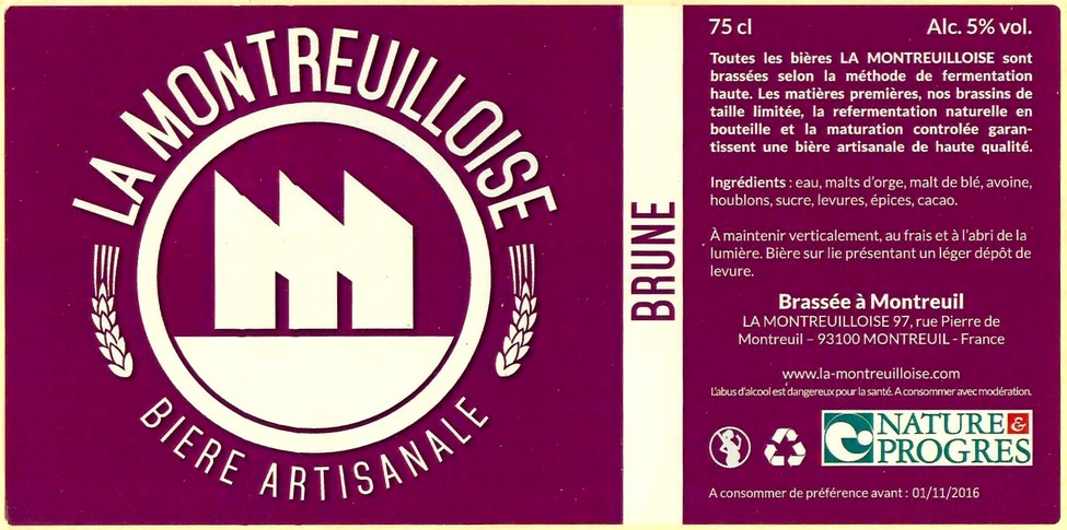 Etiquette BRASSERIE LA MONTREUILLOISE 01