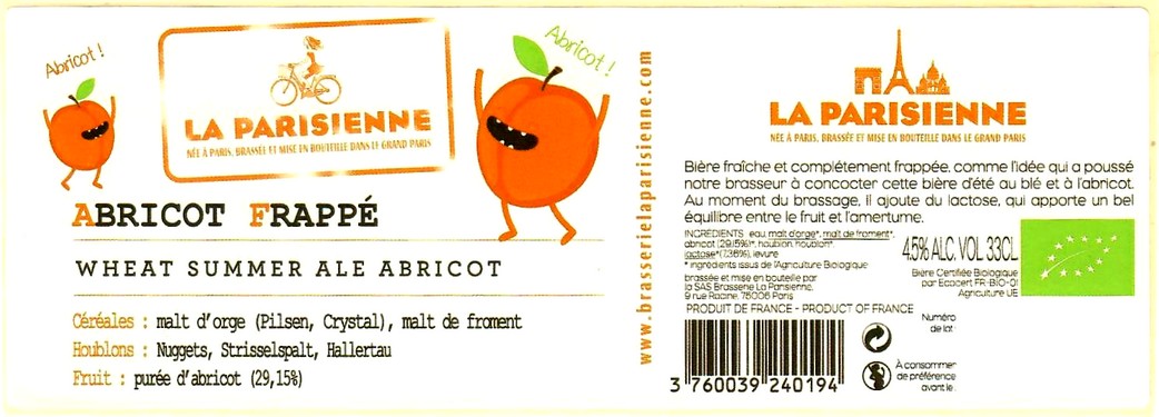 Etiquette BRASSERIE LA PARISIENNE 01