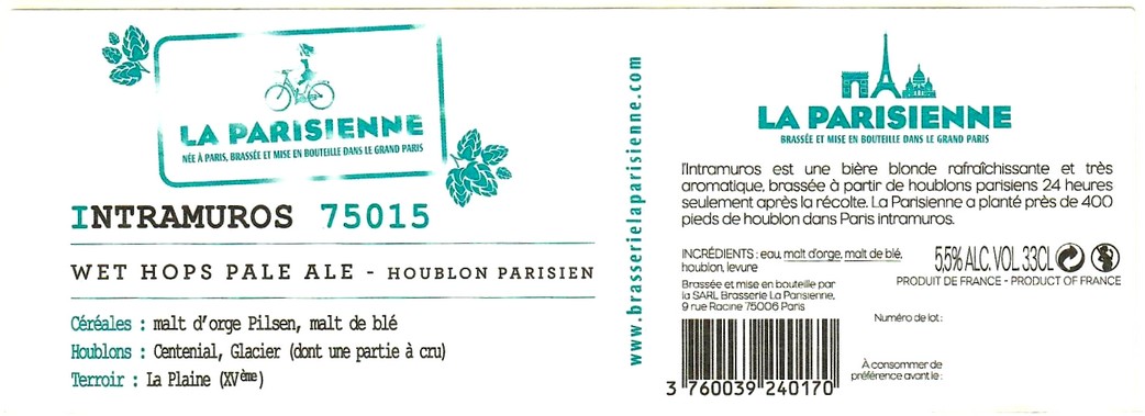 Etiquette BRASSERIE LA PARISIENNE 02