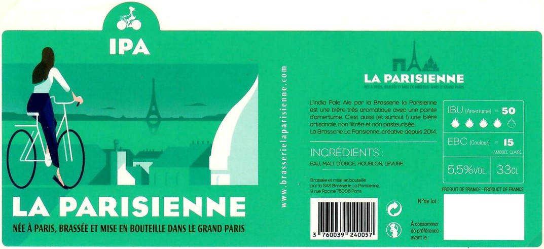 Etiquette BRASSERIE LA PARISIENNE 06