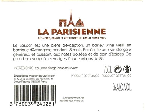 Etiquette BRASSERIE LA PARISIENNE 08B