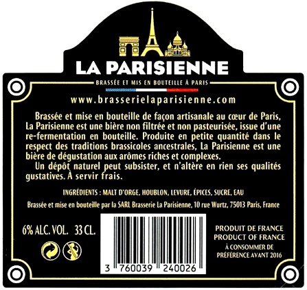 Etiquette BRASSERIE LA PARISIENNE 21B