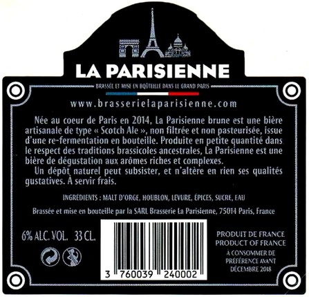 Etiquette BRASSERIE LA PARISIENNE 23B