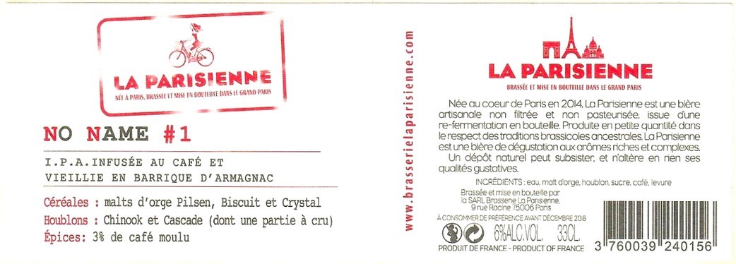 Etiquette BRASSERIE LA PARISIENNE 28