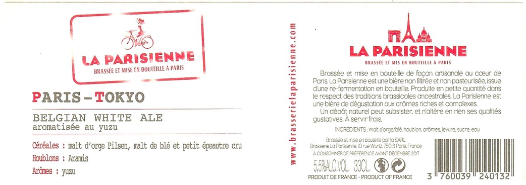 Etiquette BRASSERIE LA PARISIENNE 31