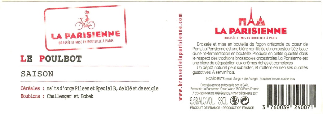 Etiquette BRASSERIE LA PARISIENNE 32