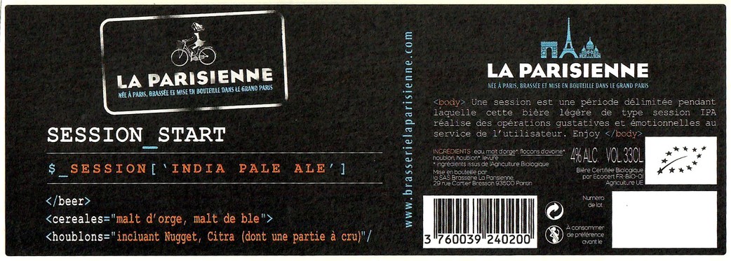 Etiquette BRASSERIE LA PARISIENNE 38