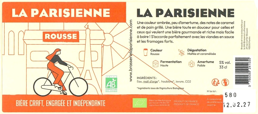 Etiquette BRASSERIE LA PARISIENNE 43