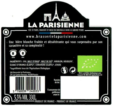 Etiquette BRASSERIE LA PARISIENNE 46B