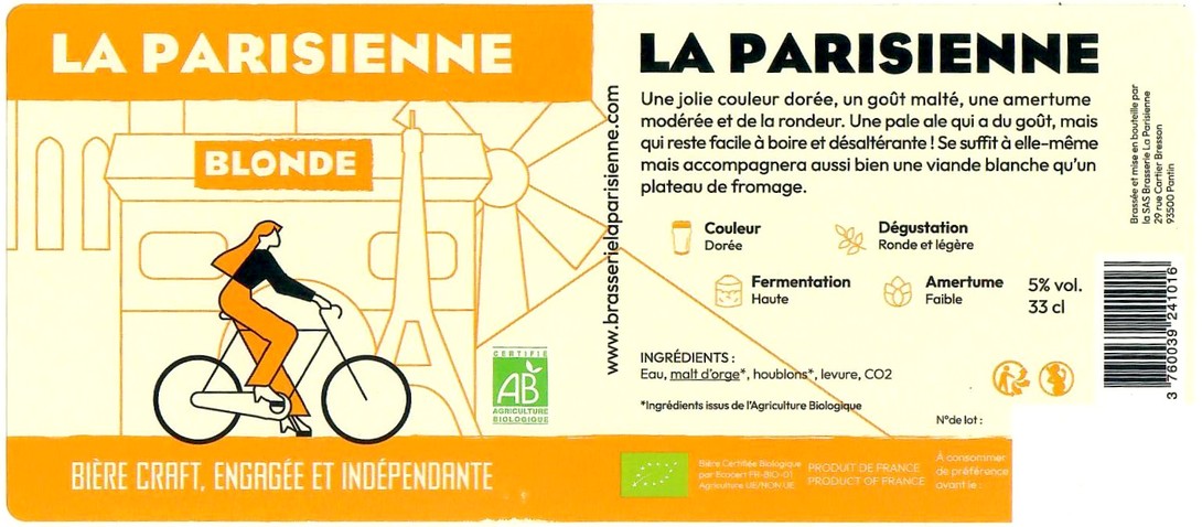 Etiquette BRASSERIE LA PARISIENNE 58