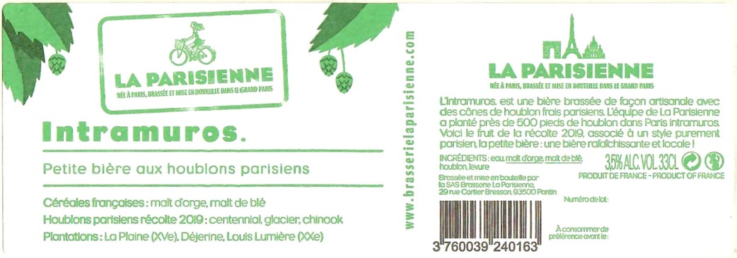 Etiquette BRASSERIE LA PARISIENNE 59