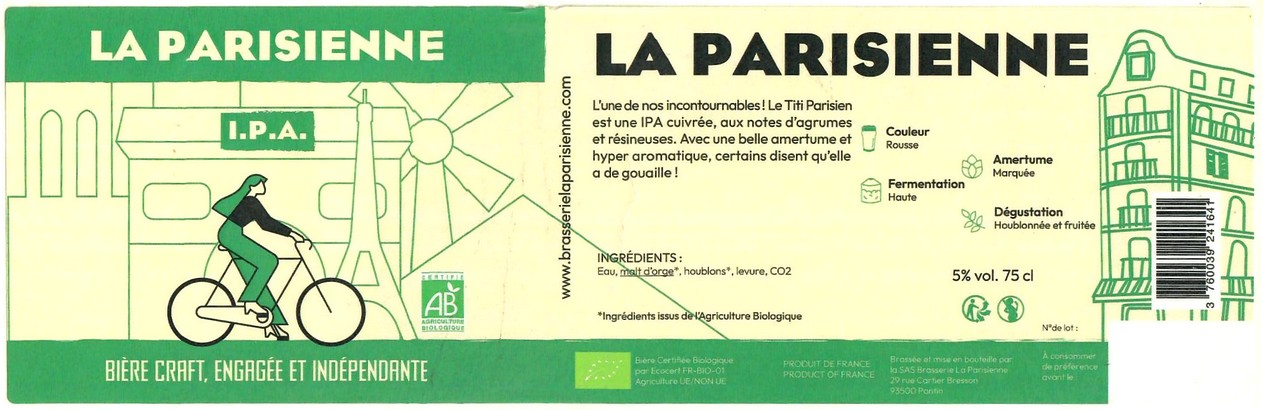 Etiquette BRASSERIE LA PARISIENNE 61