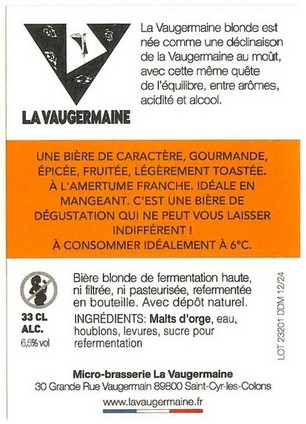 Etiquette BRASSERIE LA VAUGERMAINE 10B