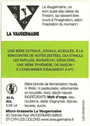 Etiquette BRASSERIE LA VAUGERMAINE 12B