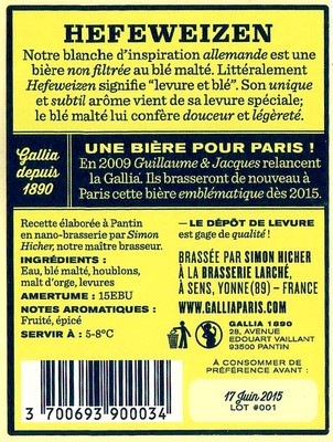 Etiquette BRASSERIE LARCHE 39B